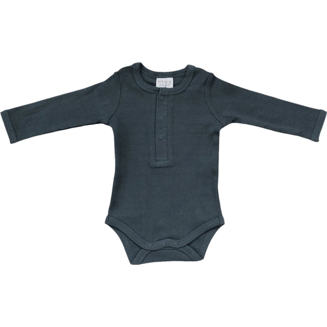 Charcoal Organic Snap Long Sleeve Ribbed Bodysuit - HoneyBug 