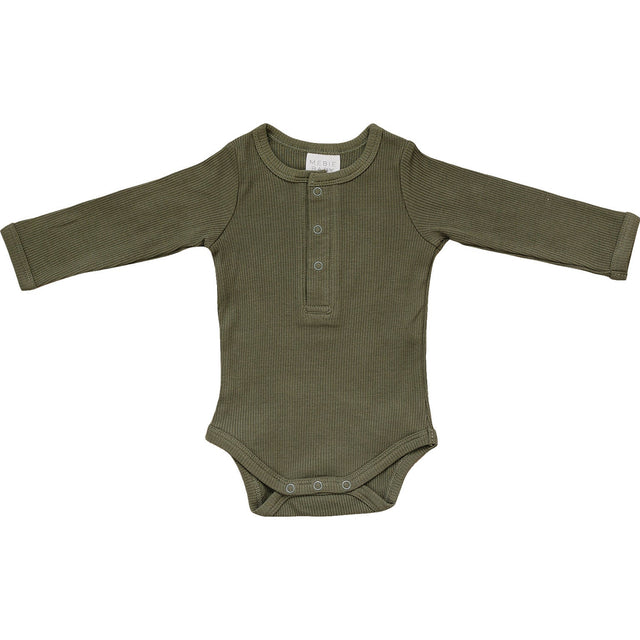 Winter Green Organic Snap Long Sleeve Ribbed Bodysuit - HoneyBug 