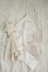Smiley Taupe Plush Blanket - HoneyBug 