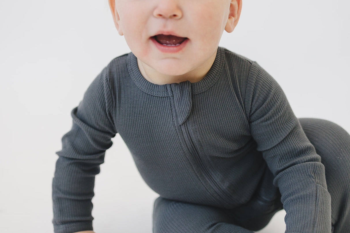 Charcoal Organic Cotton Ribbed Zipper - HoneyBug 