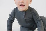 Charcoal Organic Cotton Ribbed Zipper - HoneyBug 