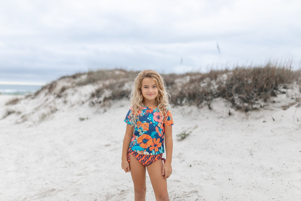 Olivia Navy Orange Rash Guard Swimsuit - HoneyBug 