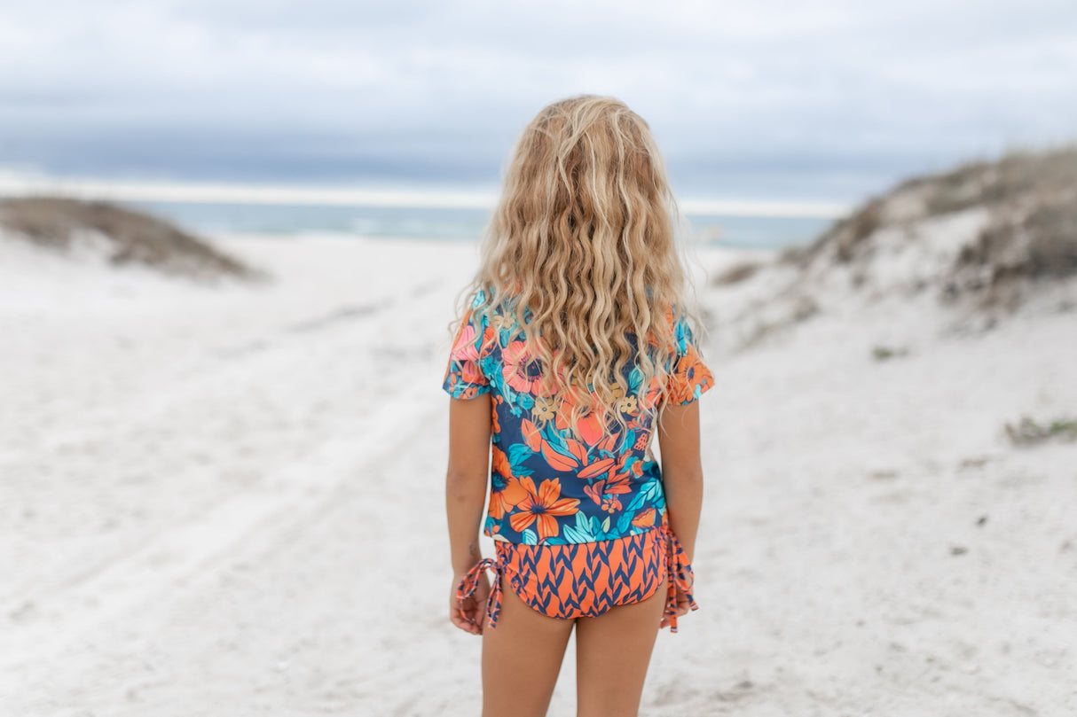 Olivia Navy Orange Rash Guard Swimsuit - HoneyBug 