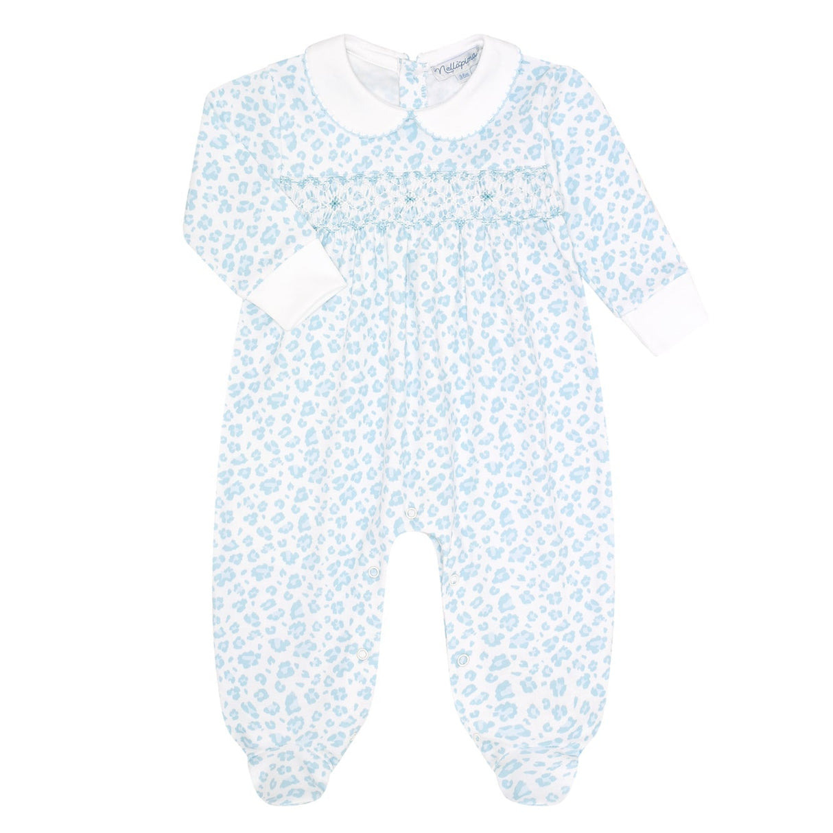 Blue Cheetah Print Smocked Footie