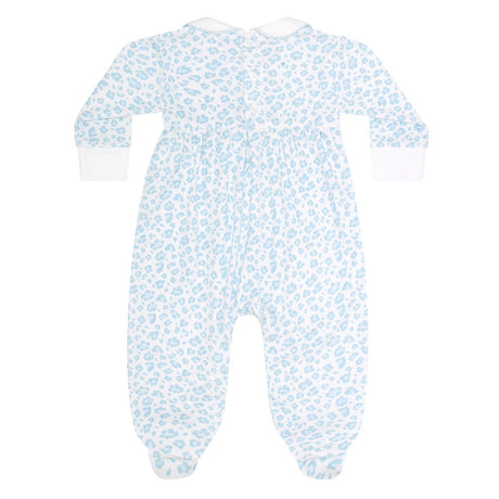 Blue Cheetah Print Smocked Footie