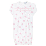 Pink Stars Print Smocked Gown 