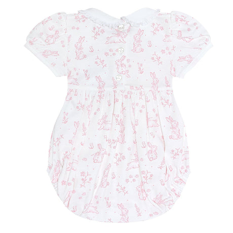 Pink Bunny Toile Smocked Bubble
