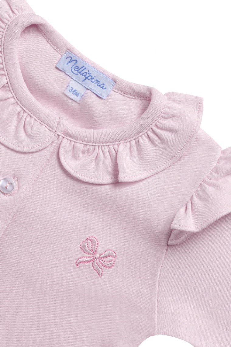 Charming Bows Embroidery Romper LS - HoneyBug 