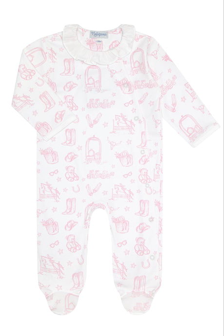 Pink Lone Star Toile Print Crossover Footie - HoneyBug 