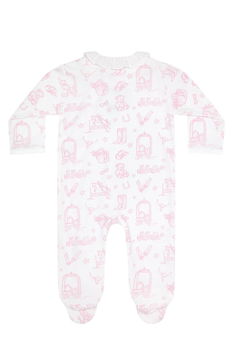 Pink Lone Star Toile Print Crossover Footie - HoneyBug 