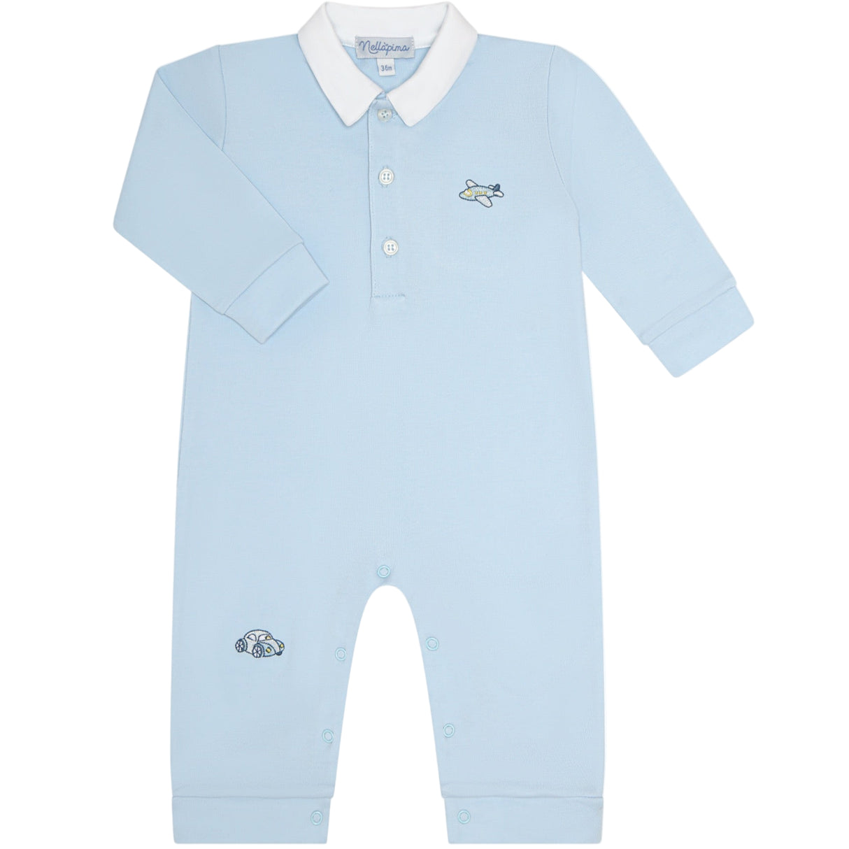 Mini Voyages Embroidery Romper LS - HoneyBug 