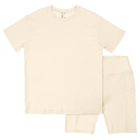 Oat Bamboo Blend Women's Oversized Tee & Biker Shorts Set - HoneyBug 