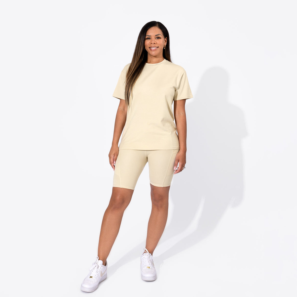 Oat Bamboo Blend Women's Oversized Tee & Biker Shorts Set - HoneyBug 