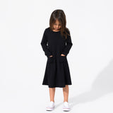 Obsidian Black Bamboo Terry Daywear Girls' Long Sleeve Dress - HoneyBug 