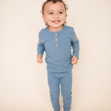 Organic Ribbed Cotton Legging - Ocean Blue - HoneyBug 