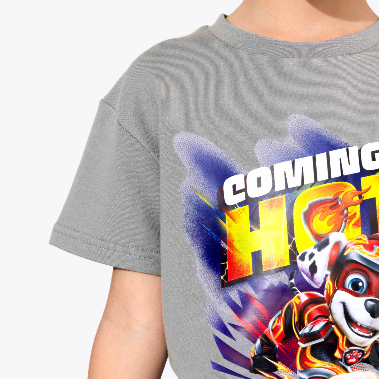 PAW Patrol: The Mighty Movie Marshall Stormy Grey Bamboo Terry Kids Oversized T-Shirt - HoneyBug 