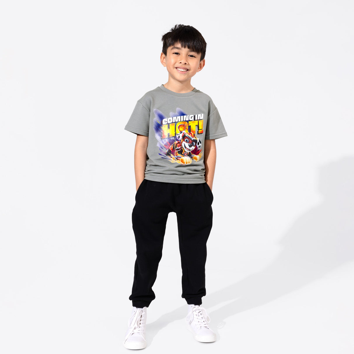 PAW Patrol: The Mighty Movie Marshall Stormy Grey Bamboo Terry Kids Oversized T-Shirt - HoneyBug 