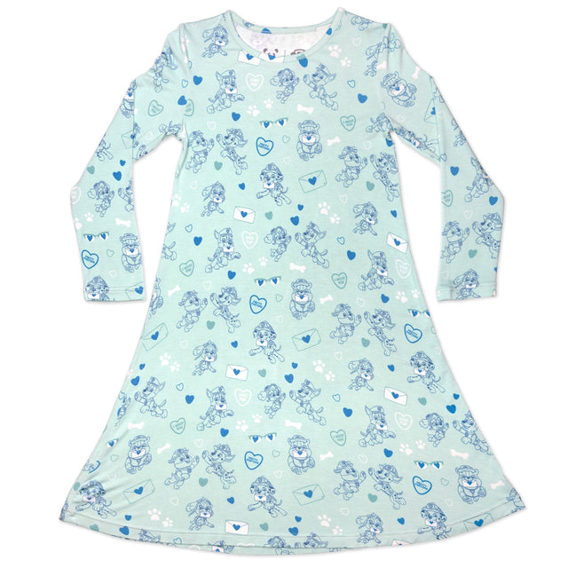 PAW Patrol: I Woof You Blue Bamboo Girls' Long Sleeve Dress - HoneyBug 