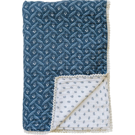 Navy Berry + Cream Berry Lace Twin Muslin Quilt - HoneyBug 