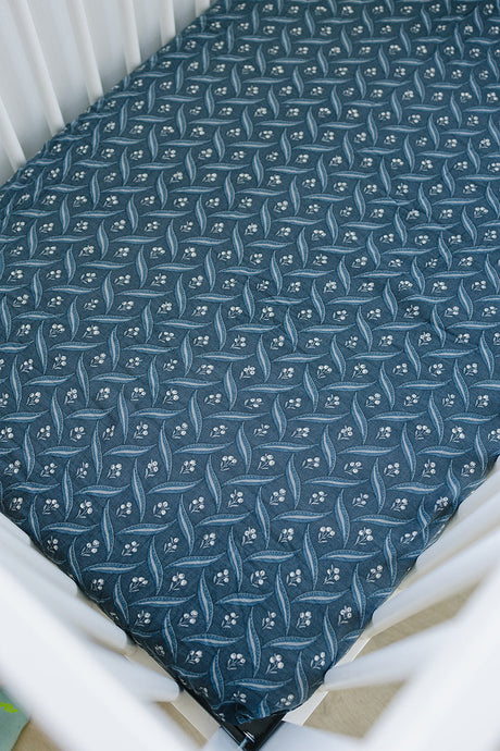 Navy Berry Muslin Crib Sheet - HoneyBug 