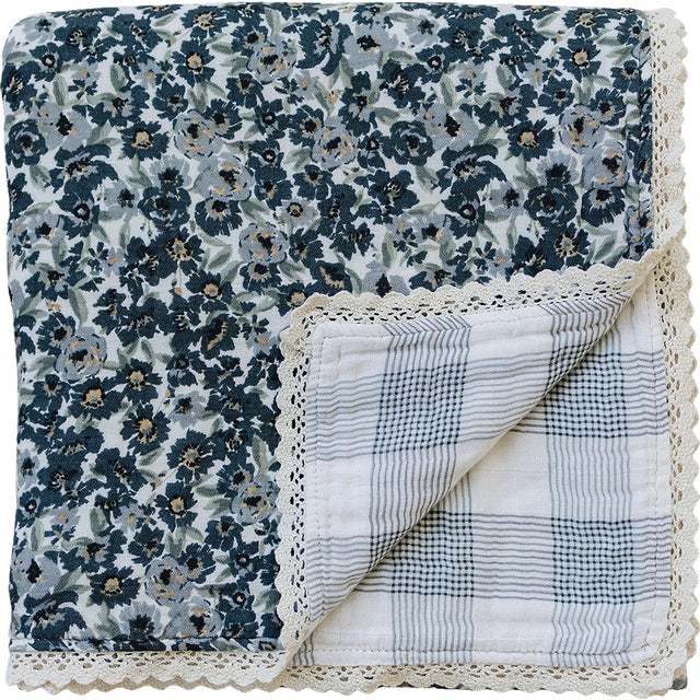 Liberty Floral + Coastal Plaid Lace Muslin Quilt - HoneyBug 