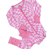 BUBBLEGUM WAVY CHECKERS DREAM ROMPER - HoneyBug 