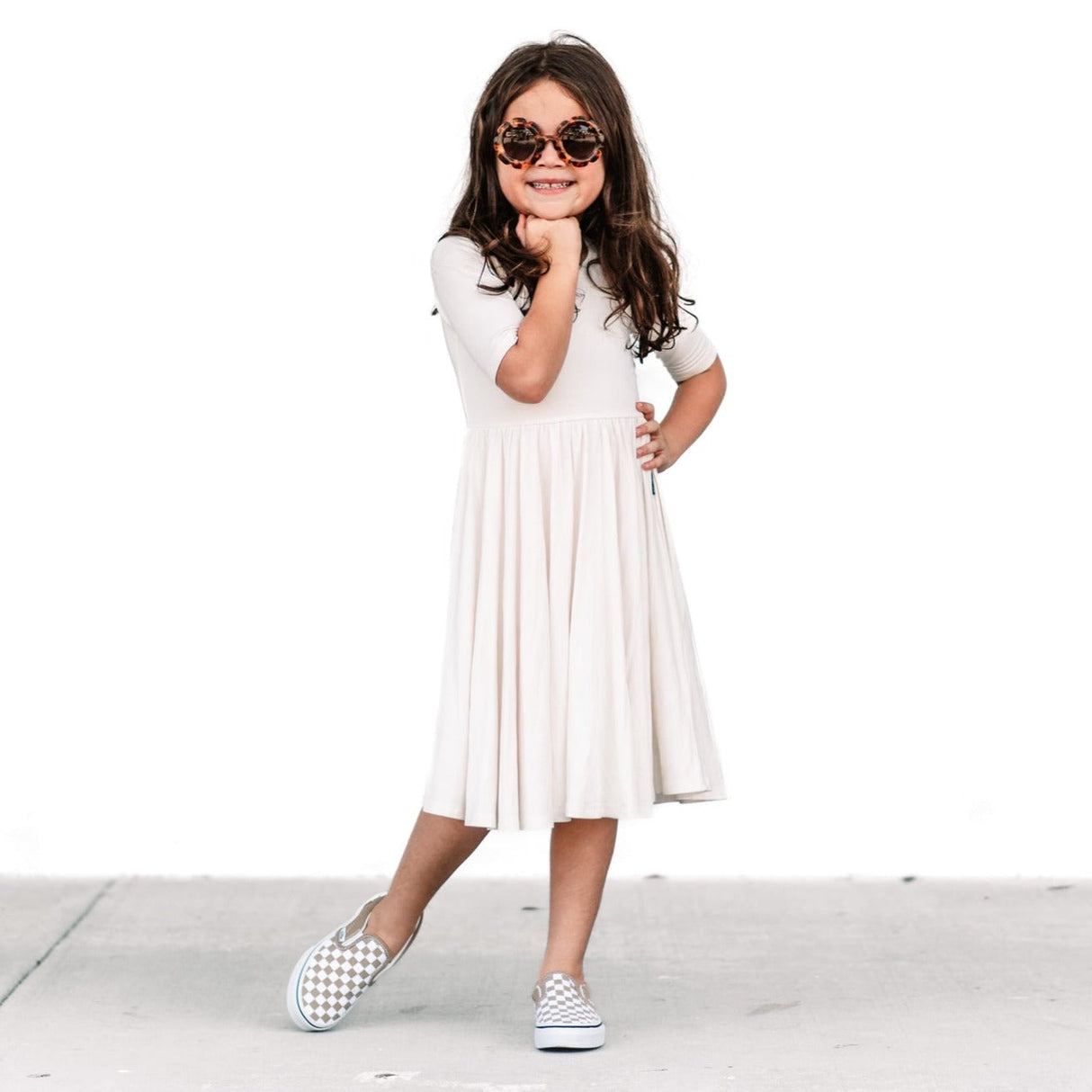 MID SLEEVE BAMBOO DRESS- Natural - HoneyBug 