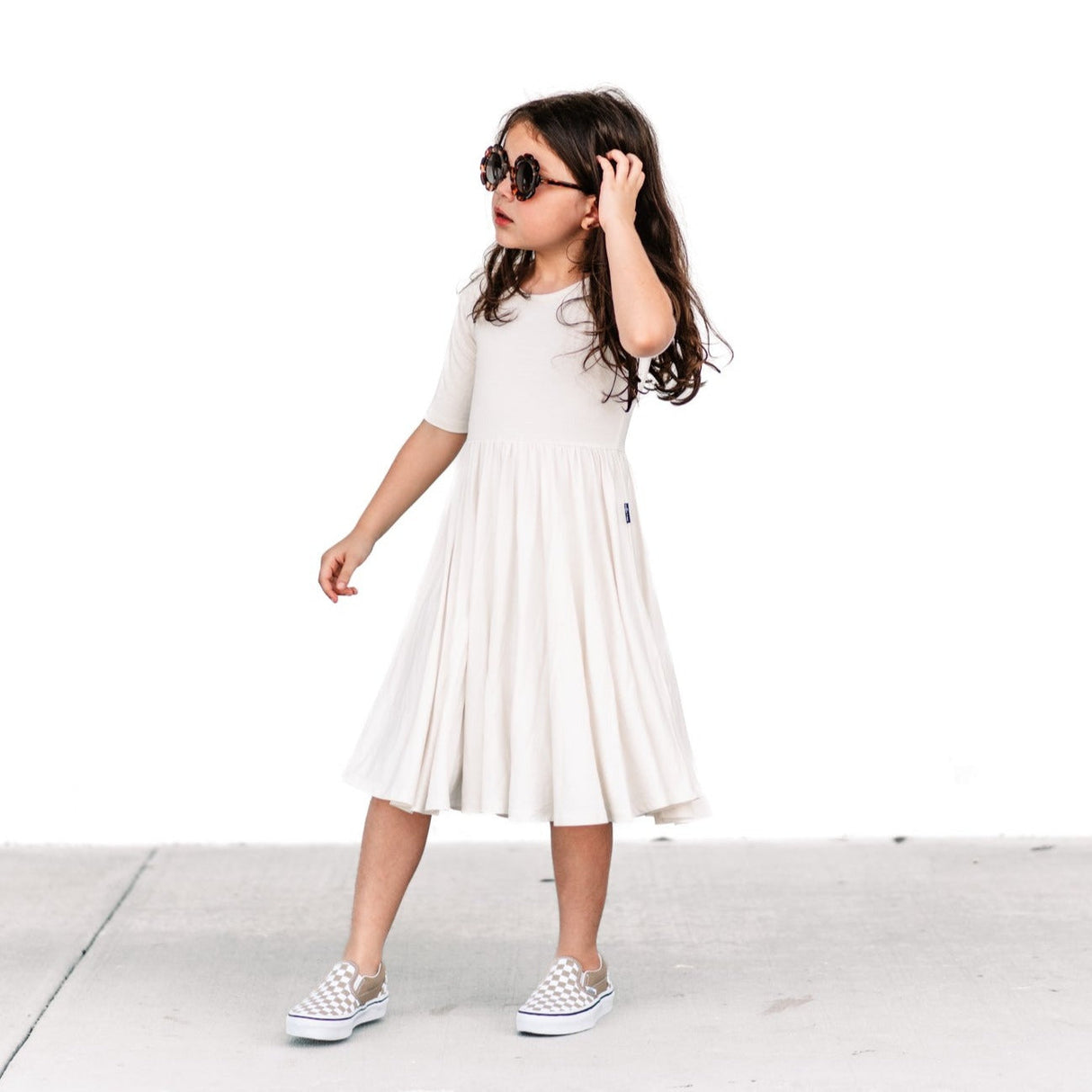 MID SLEEVE BAMBOO DRESS- Natural - HoneyBug 