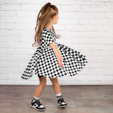 MID SLEEVE TWIRL DRESS- B+W Check - HoneyBug 