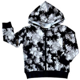 ZIP HOODIE- Black Tie Dye Bamboo French Terry - HoneyBug 
