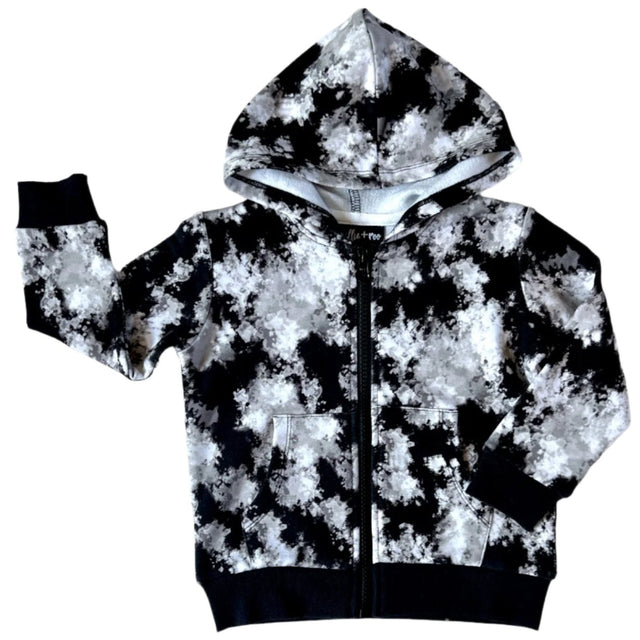 ZIP HOODIE- Black Tie Dye Bamboo French Terry - HoneyBug 