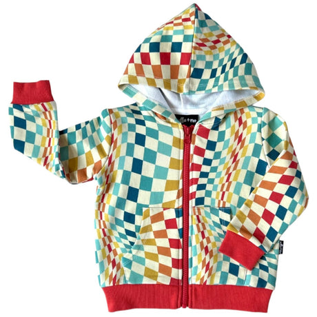ZIP HOODIE- Groovy Check Bamboo French Terry - HoneyBug 