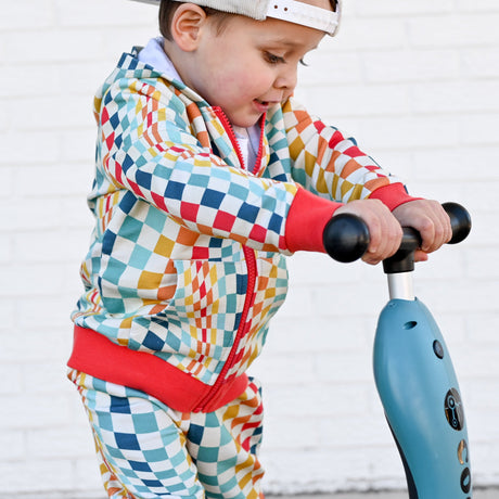 ZIP HOODIE- Groovy Check Bamboo French Terry - HoneyBug 