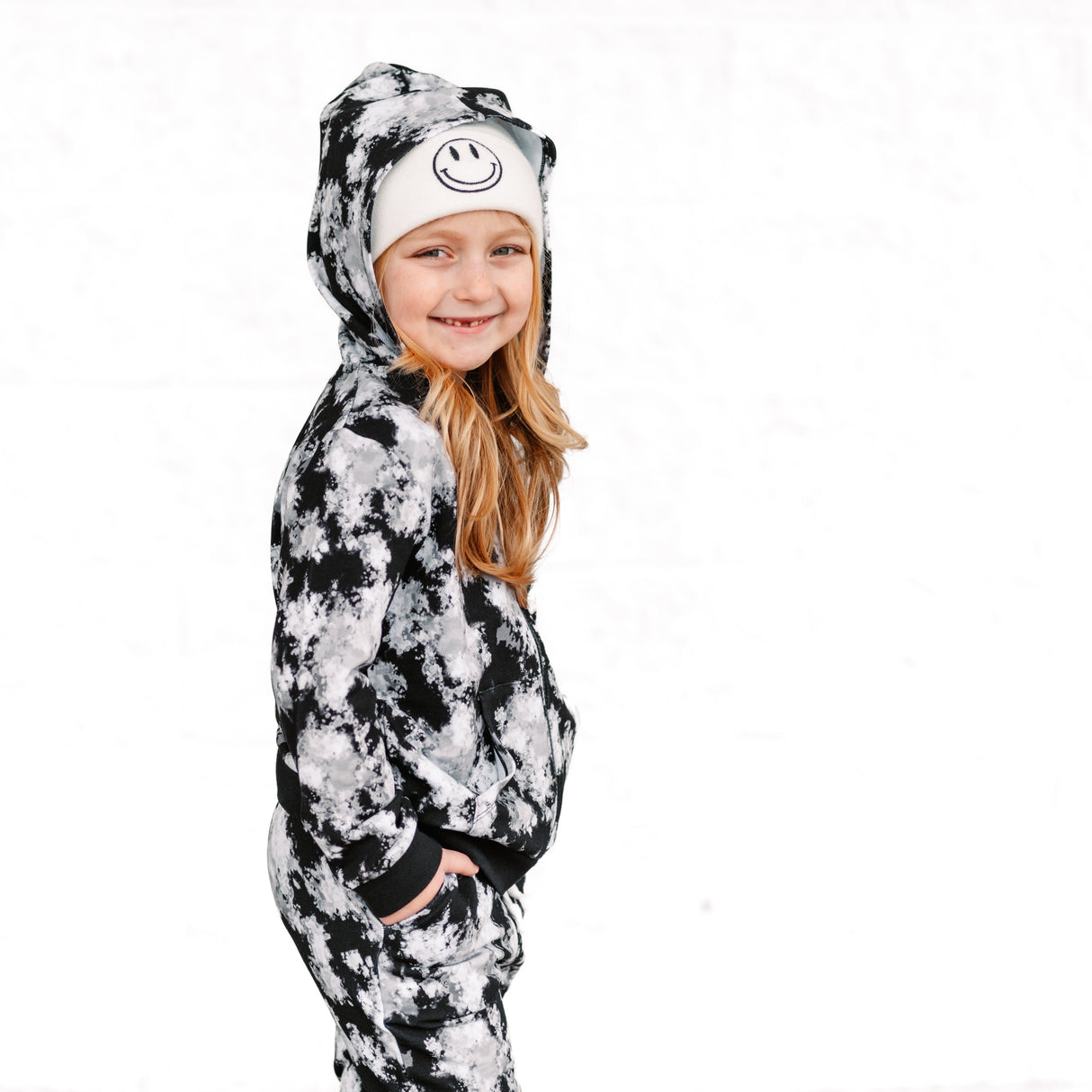 ZIP HOODIE- Black Tie Dye Bamboo French Terry - HoneyBug 