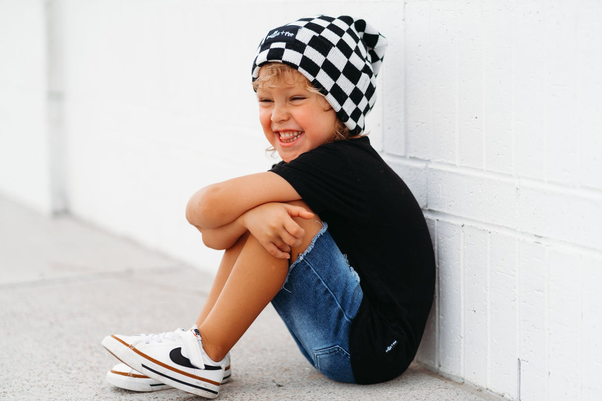 BAMBOO CUFF BEANIE- B+W Check - HoneyBug 