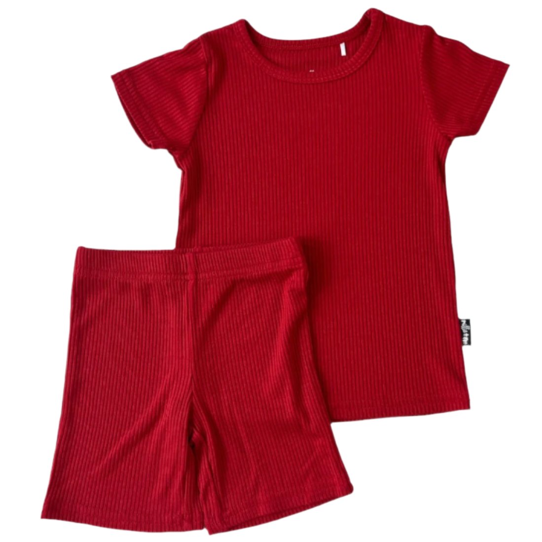 TWO PIECE SHORTIE SET- Red Ribbed - HoneyBug 