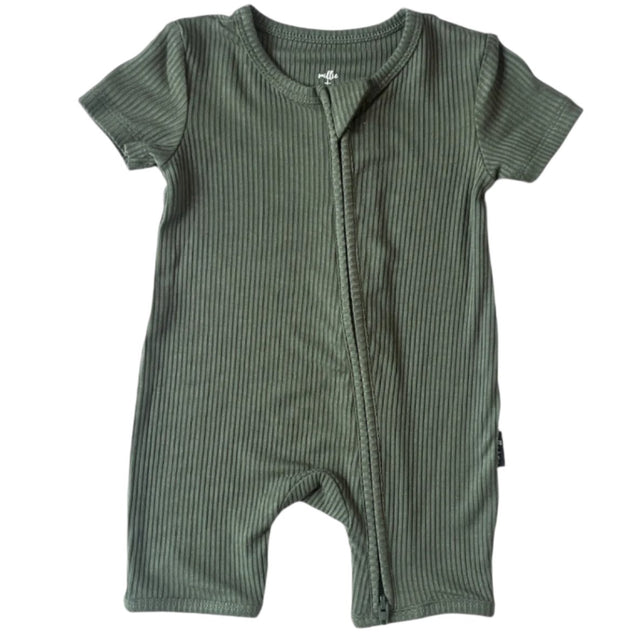SHORTIE ZIP ROMPER - Moss Ribbed - HoneyBug 