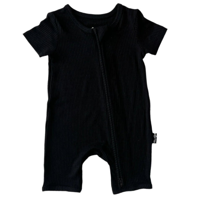 SHORTIE ZIP ROMPER - Midnight Ribbed - HoneyBug 