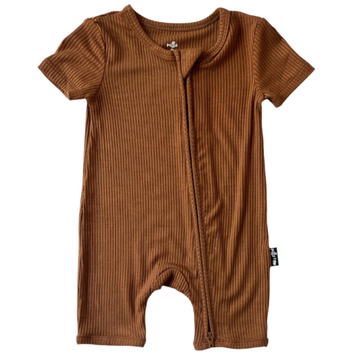 SHORTIE ZIP ROMPER - Bark Ribbed - HoneyBug 