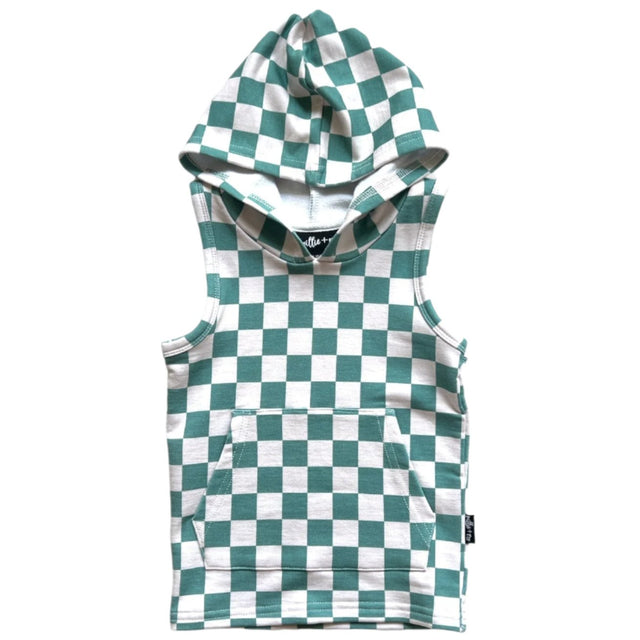 BAMBOO HOODIE TANK- Sage Check - HoneyBug 