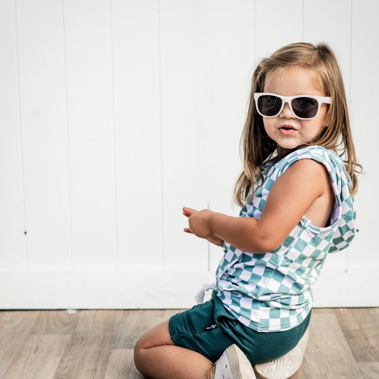 BAMBOO HOODIE TANK- Sage Check - HoneyBug 