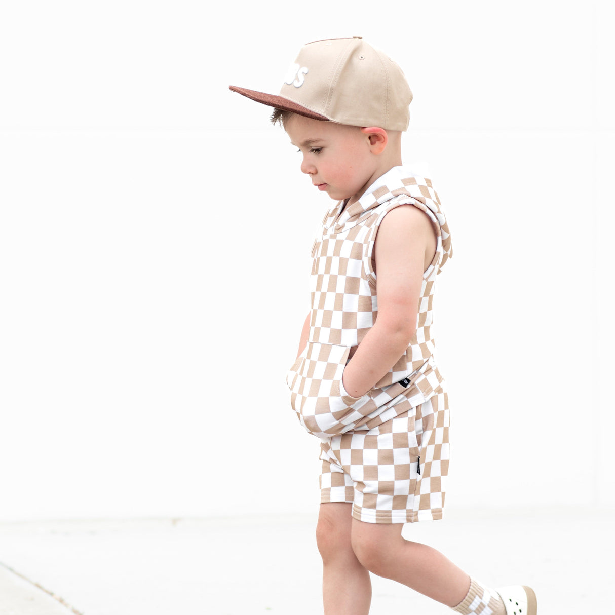 BAMBOO HOODIE TANK- Tan Check - HoneyBug 