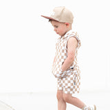 BAMBOO HOODIE TANK- Tan Check - HoneyBug 