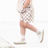 BAMBOO JOGGER SHORTS- Tan Check - HoneyBug 