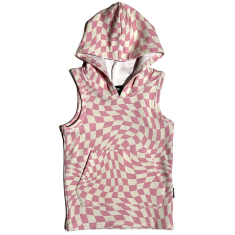 BAMBOO HOODIE TANK- Pink Dizzy Check - HoneyBug 