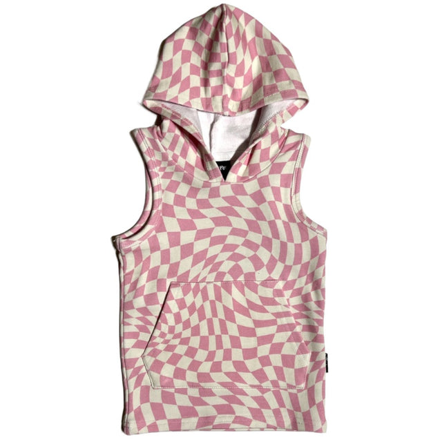 BAMBOO HOODIE TANK- Pink Dizzy Check - HoneyBug 