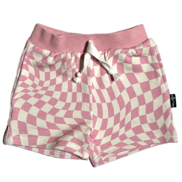 BAMBOO JOGGER SHORTS- Pink Dizzy Check - HoneyBug 