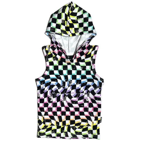 BAMBOO HOODIE TANK- Neon Dizzy Check - HoneyBug 