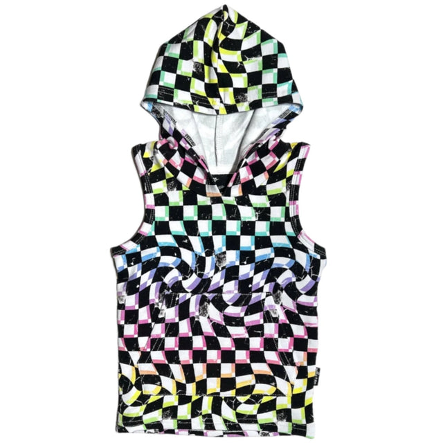 BAMBOO HOODIE TANK- Neon Dizzy Check - HoneyBug 