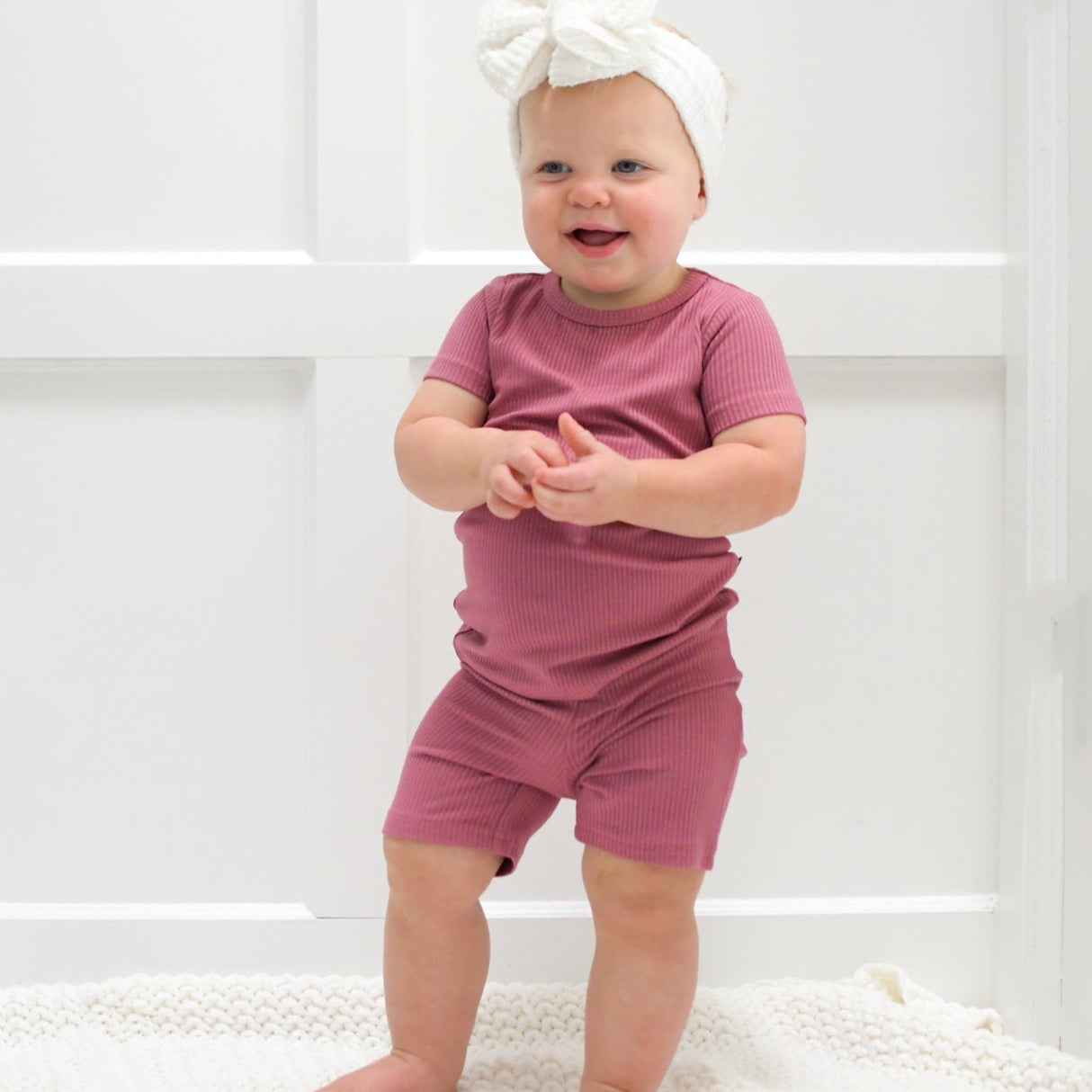 TWO PIECE SHORTIE SET- Mauve Ribbed - HoneyBug 